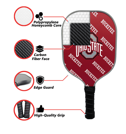 Ohio State Buckeyes Pickleball Paddle | Carbon Fiber Face | 12mm Core - Club Rehab