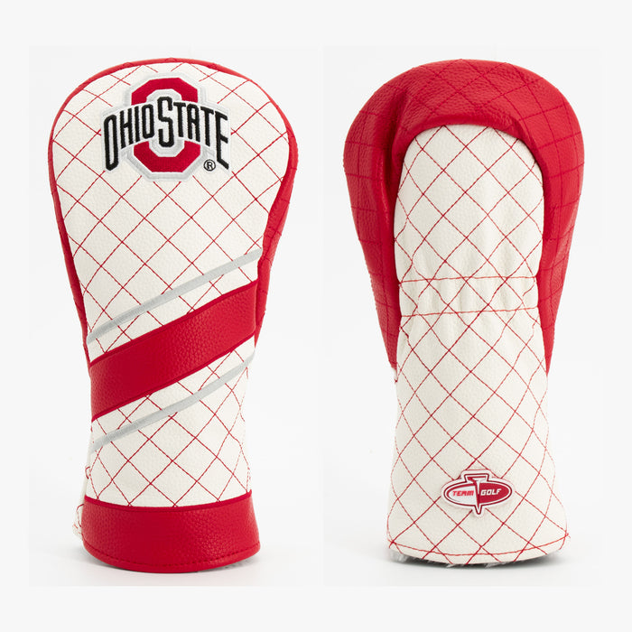 Ohio State Buckeyes Striped Quilted Fairway Headcover, front and back views