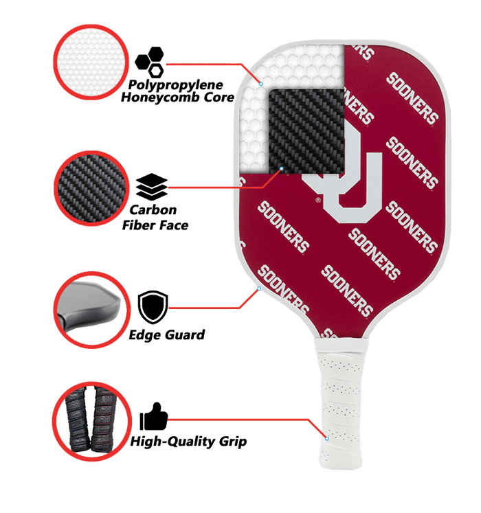 Oklahoma Sooners Pickleball Paddle | Carbon Fiber Face | 12mm Core - Club Rehab