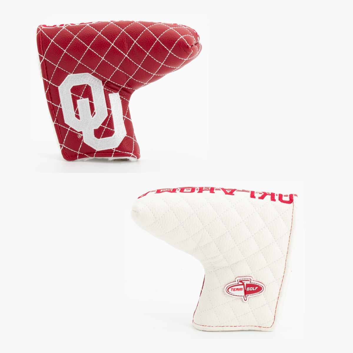 Oklahoma Sooners Split Quilted Blade Putter Cover, offset front and back views