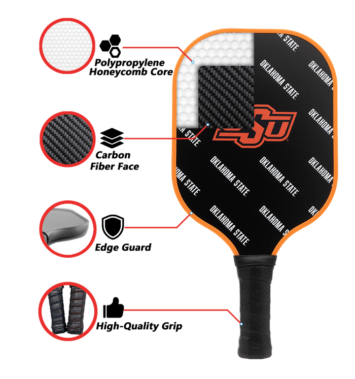 Oklahoma State Cowboys Pickleball Paddle | Carbon Fiber Face | 12mm Core - Club Rehab