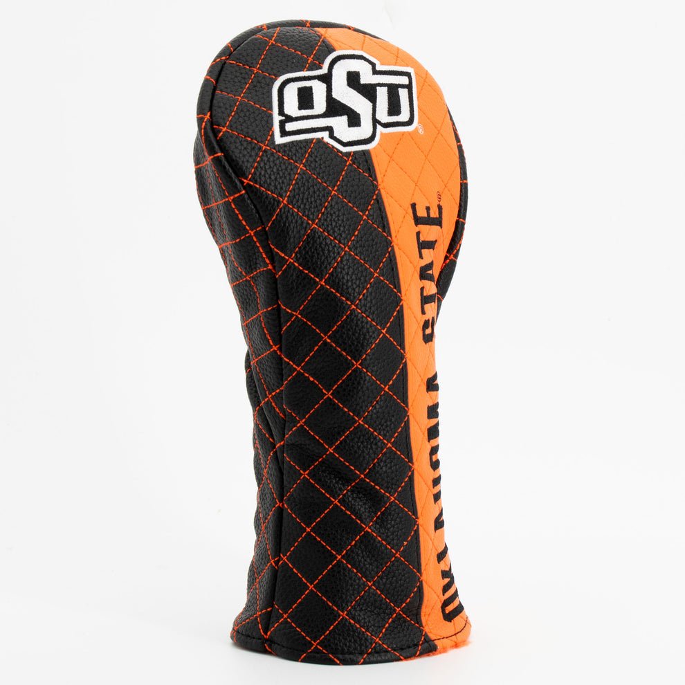Golf club head cover with black and orange design and 'OSU' logo on a white background
