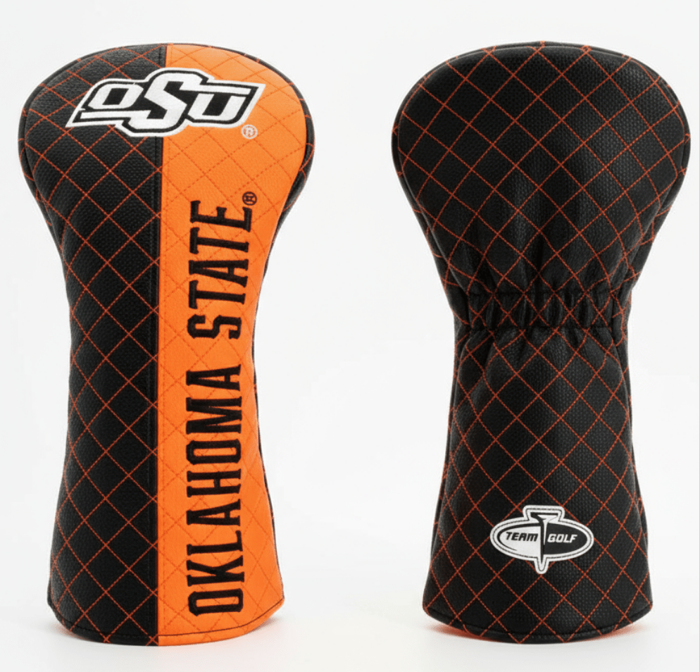 Golf club head covers with Oklahoma State logo on a white background