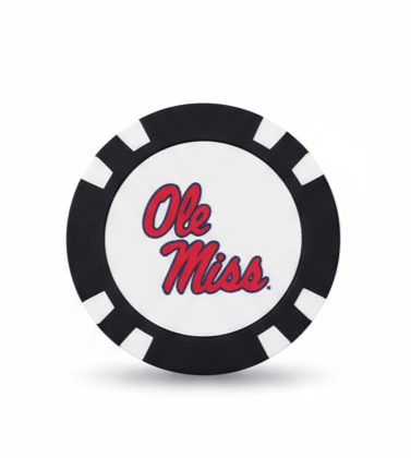 Black and white circular design with 'Ole Miss' text on a white background