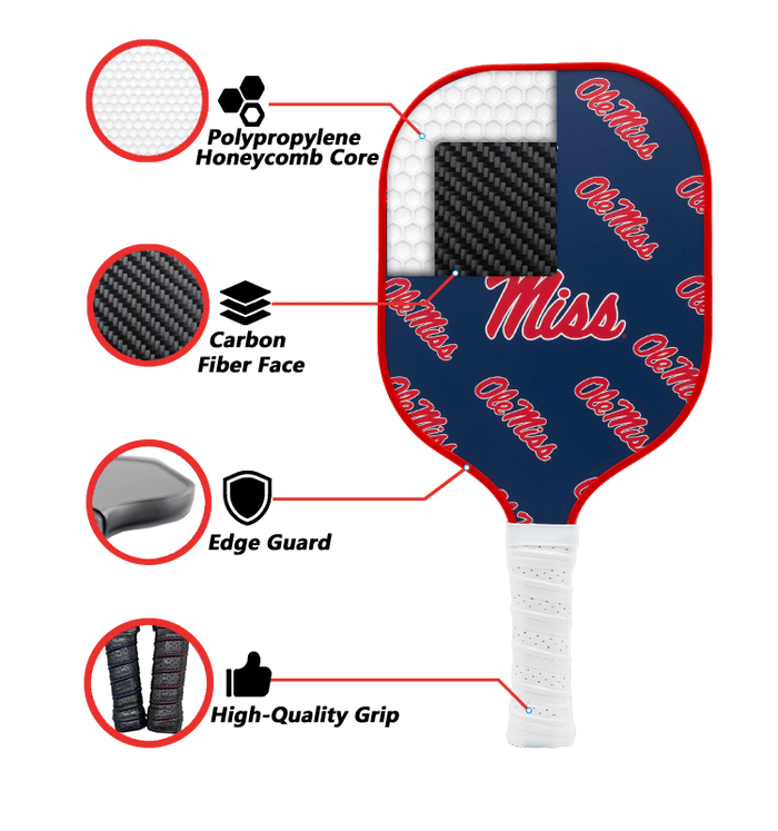 Ole Miss Rebels Pickleball Paddle | Carbon Fiber Face | 12mm Core - Club Rehab