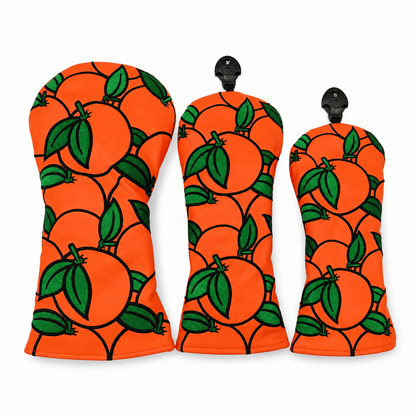 Orange Crush Headcover Set (Driver + Fairway + Hybrid) | Optional Mallet Putter Cover - Headcover Set: Driver + Fairway + Hybrid - Club Rehab