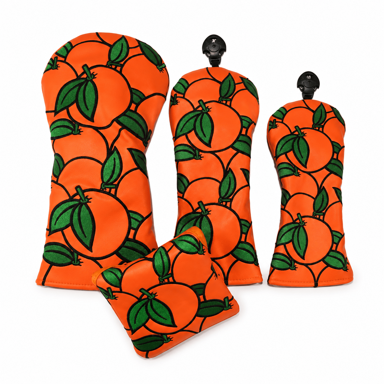 Orange Crush Headcover Set (Driver + Fairway + Hybrid) | Optional Mallet Putter Cover - Headcover Set: Driver + Fairway + Hybrid - Club Rehab