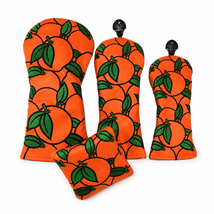 Orange Crush Headcover Set (Driver + Fairway + Hybrid) | Optional Mallet Putter Cover - Headcover Set: Driver + Fairway + Hybrid - Club Rehab