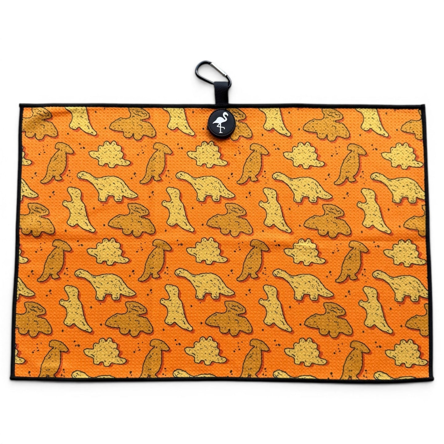 Orange Dino Chicken Nugget Golf Towel | 24” x 16” Microfiber Towel | Magnetic Clip & Carabiner | Premium Golf Accessory - Club Rehab