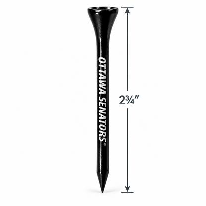Black Ottawa Senators golf tee with a 2¾-inch height measurement.
