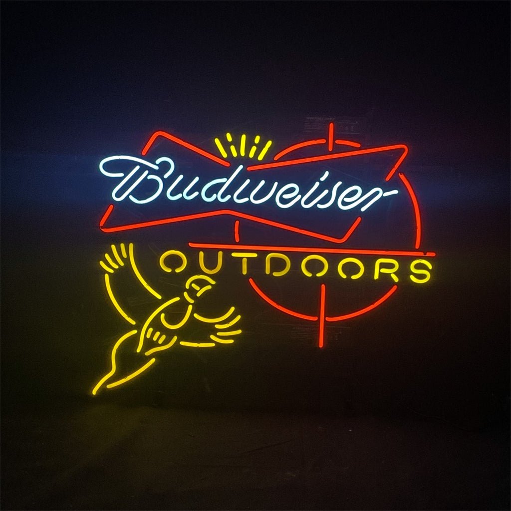 Outdoors Pheasant Budweiser with Crown Neon Light Sign - Club Rehab