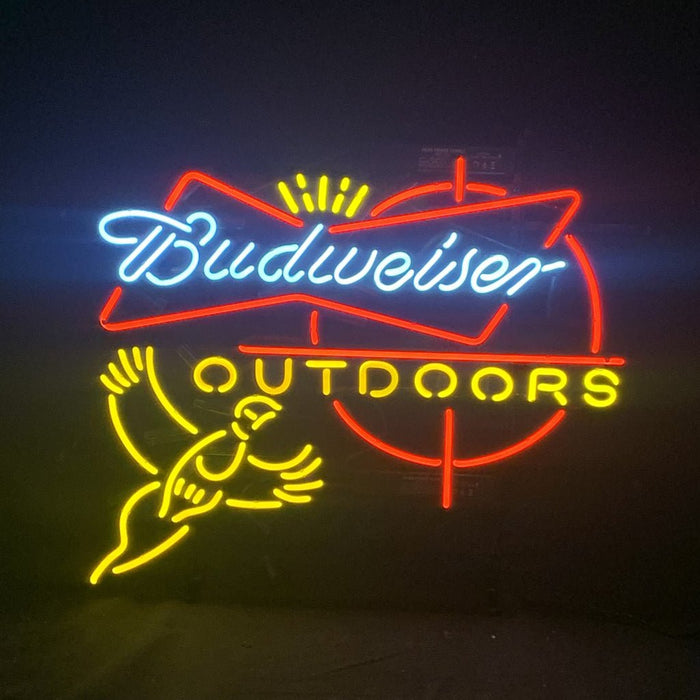 Outdoors Pheasant Budweiser with Crown Neon Light Sign - Club Rehab