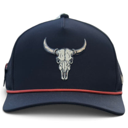 Outlaw Golf Hat | Snapback Cap | Built-in Magnetic Ball Marker Holder + Marker Included | Adjustable | Bull Skull - Club Rehab