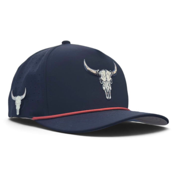 Outlaw Golf Hat | Snapback Cap | Built-in Magnetic Ball Marker Holder + Marker Included | Adjustable | Bull Skull - Club Rehab