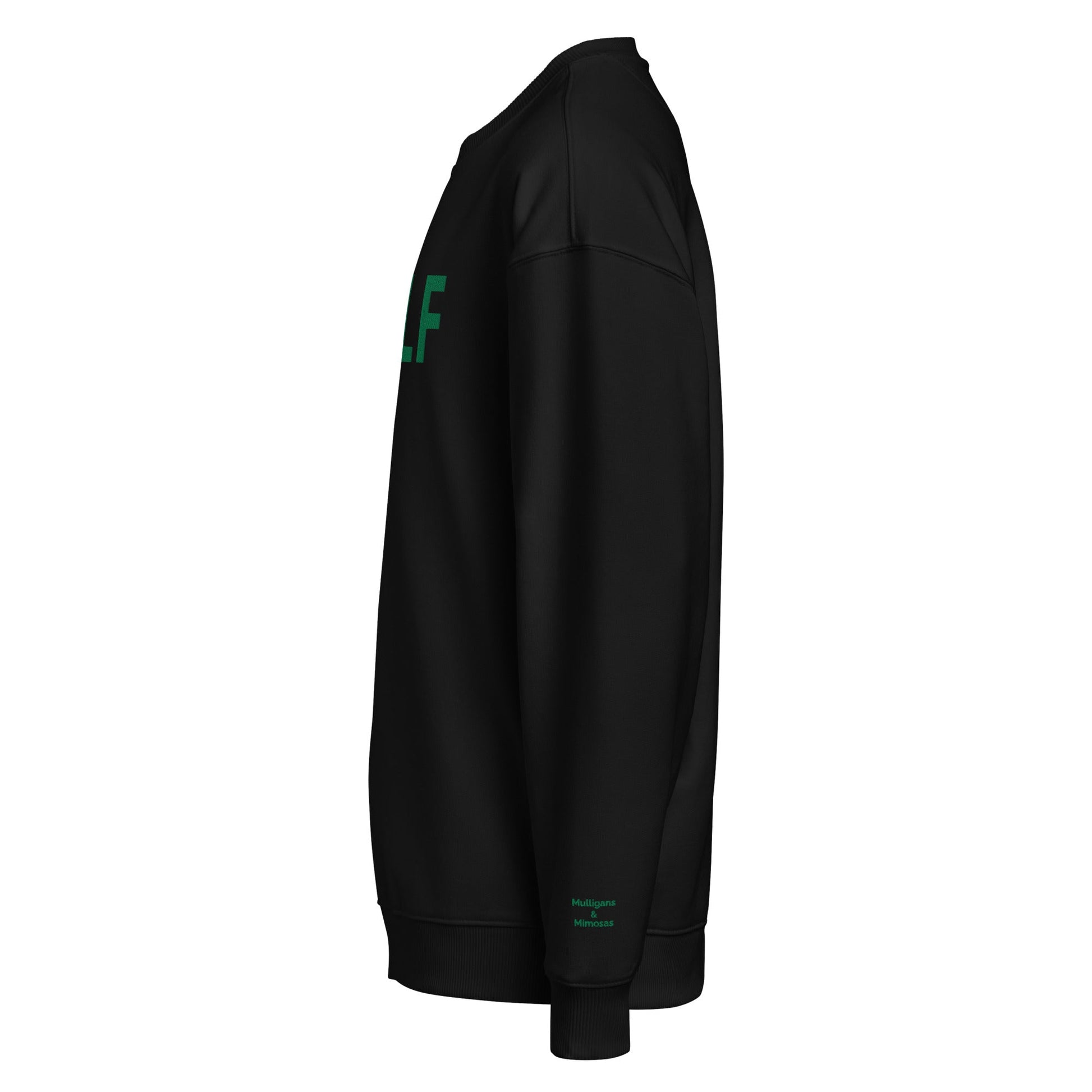 Oversized Embroidered GOLF Sweatshirt – Mulligans & Mimosas Sleeve Detail - Black S - Club Rehab