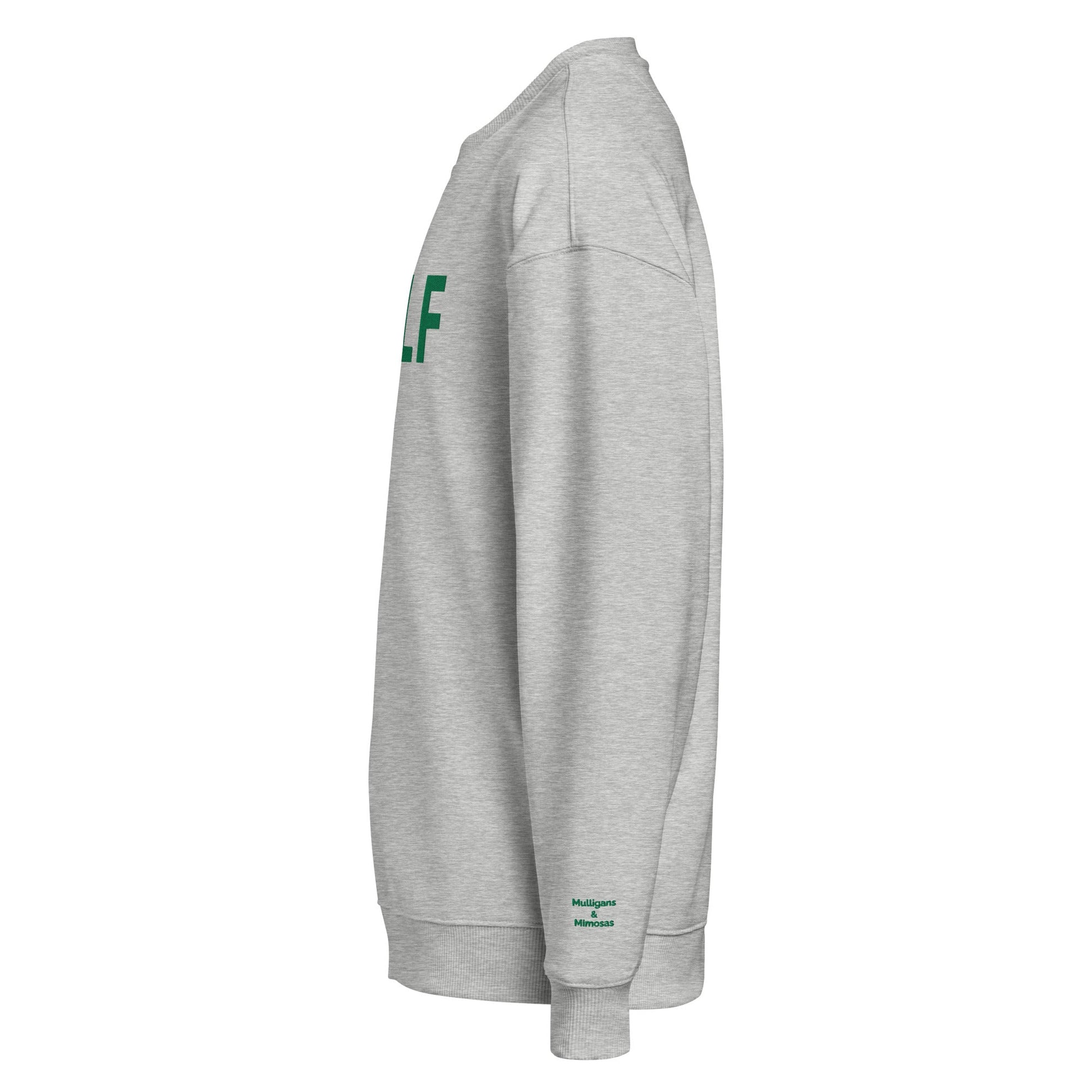 Oversized Embroidered GOLF Sweatshirt – Mulligans & Mimosas Sleeve Detail - Heather Grey S - Club Rehab