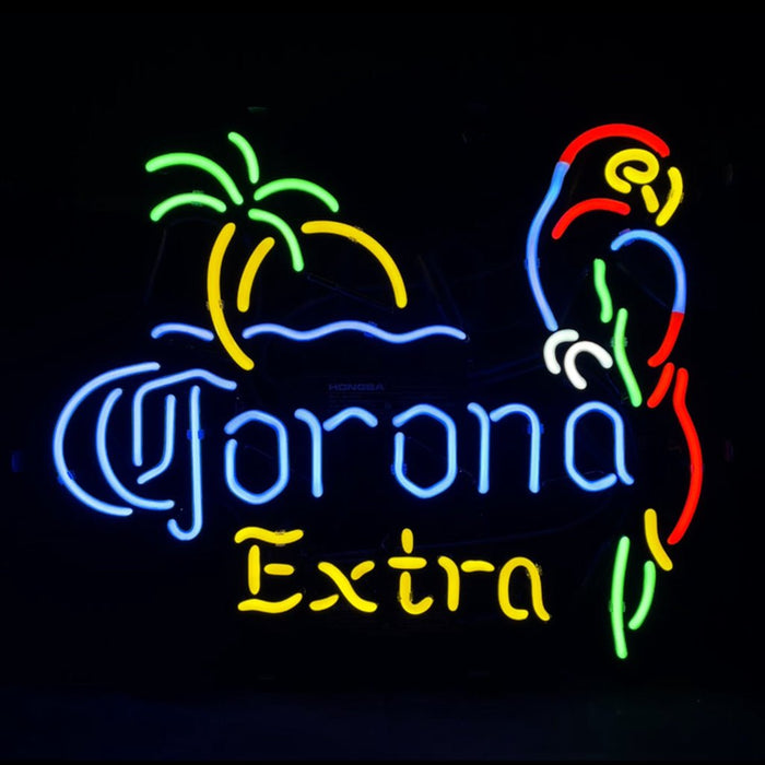 Palm Tree Parrot Corona Extra in Yellow Neon Sign Light - 17"x14" - Club Rehab