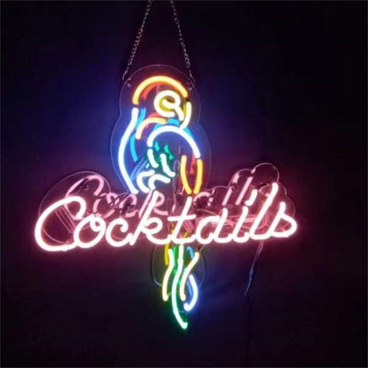 Parrot and Cocktails Font Neon Signs - Club Rehab