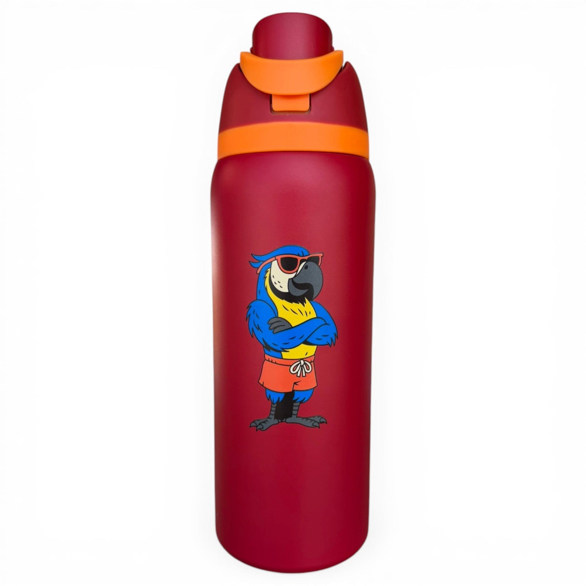 Parrot Patrol Hydration Bottle | 32oz Insulated Stainless Steel | Flip Straw Lid w/ Handle - Club Rehab