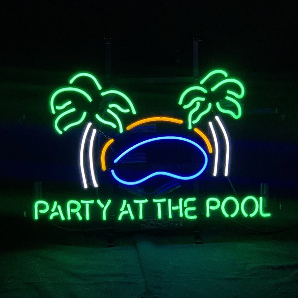 Party At The Pool Palm Tree Neon Signs - Club Rehab