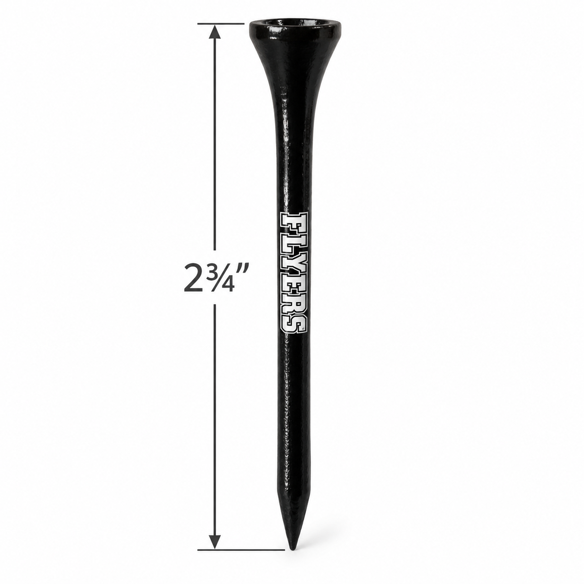 Black Philadelphia Flyers golf tee with a 2¾-inch height measurement.