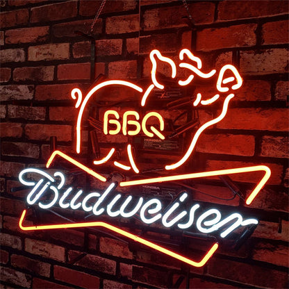 Pig BBQ Budweiser Beer Neon Sign Light - Club Rehab