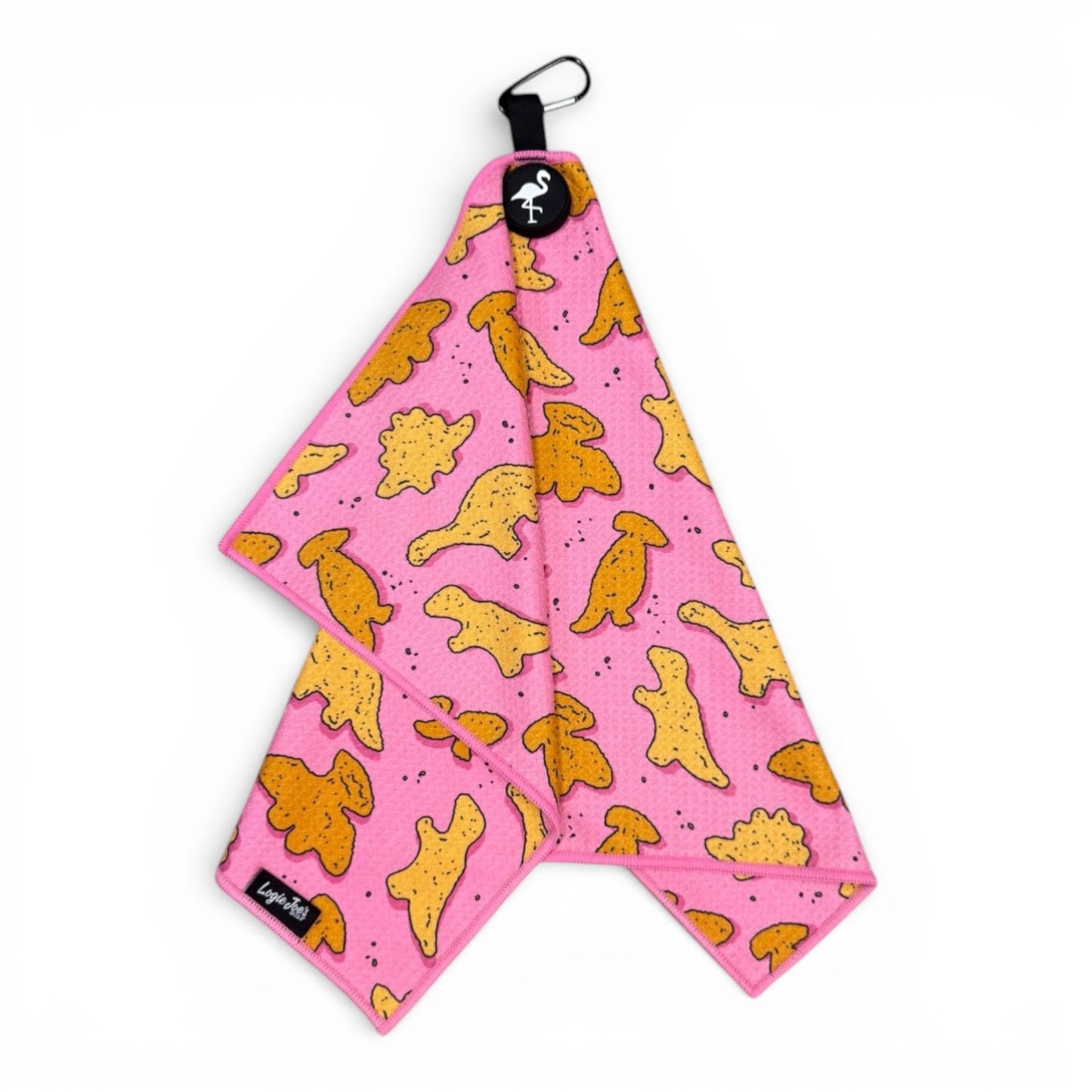 Pink Dino Nugget Golf Towel | Premium Double - Sided Microfiber | Heavy - Duty Magnetic Towel with Carabiner Clip | 24 x 16 in - Club Rehab