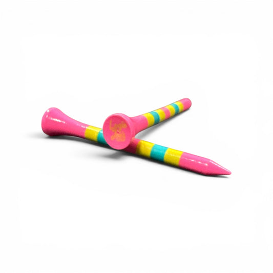 Pink Green Blue Stripe Premium Wooden Golf Tees | 2 3/4” Standard Size | 45 Pack Set | Durable Painted Wood Tees | Unique Designs - Club Rehab
