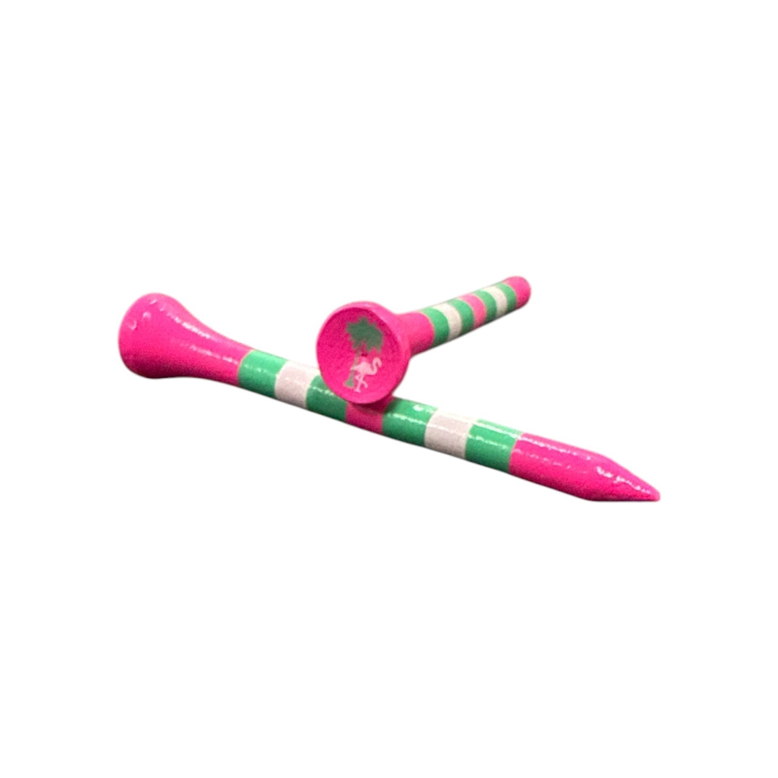 Pink Green Stripe Premium Wooden Golf Tees | 2 3/4” Standard Size | 45 Pack Set | Durable Painted Wood Tees | Unique Designs - Club Rehab