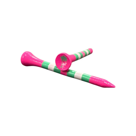 Pink Green Stripe Premium Wooden Golf Tees | 2 3/4” Standard Size | 45 Pack Set | Durable Painted Wood Tees | Unique Designs - Club Rehab