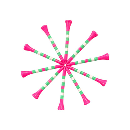 Pink Green Stripe Premium Wooden Golf Tees | 2 3/4” Standard Size | 45 Pack Set | Durable Painted Wood Tees | Unique Designs - Club Rehab