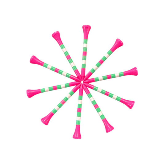 Pink Green Stripe Premium Wooden Golf Tees | 2 3/4” Standard Size | 45 Pack Set | Durable Painted Wood Tees | Unique Designs - Club Rehab