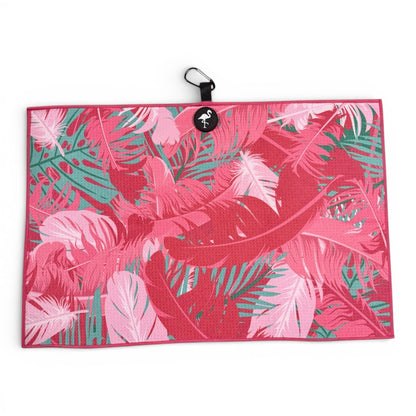 Pink Tropical Golf Towel | Premium Double - Sided Microfiber | Heavy - Duty Magnetic Towel with Carabiner Clip | 24 x 16 in - Club Rehab