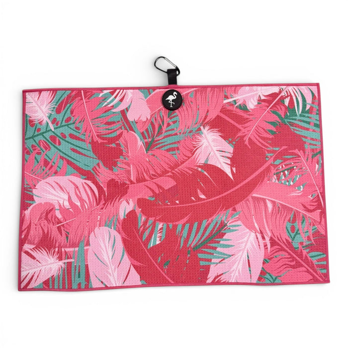 Pink Tropical Golf Towel | Premium Double - Sided Microfiber | Heavy - Duty Magnetic Towel with Carabiner Clip | 24 x 16 in - Club Rehab