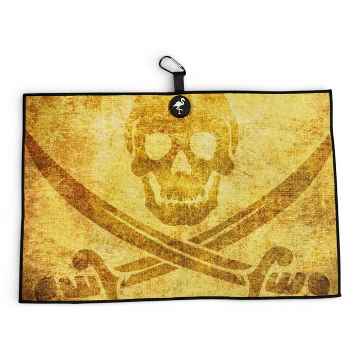 Pirate Skull Golf Towel | Premium Double - Sided Microfiber | Heavy - Duty Magnetic Towel with Carabiner Clip | 24 x 16 in - Club Rehab