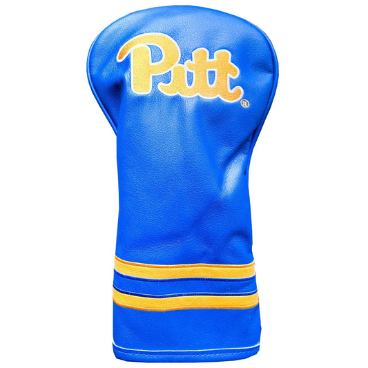 Blue golf club head cover with 'Pitt' logo on a white background