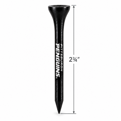 Black Pittsburgh Penguins golf tee with a 2¾-inch height measurement.