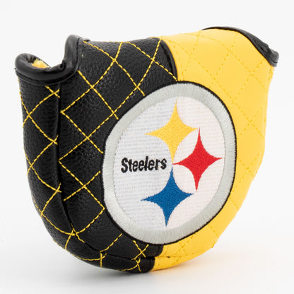 Pittsburgh Steelers Split Mallet Putter quilted headcover, angled view
