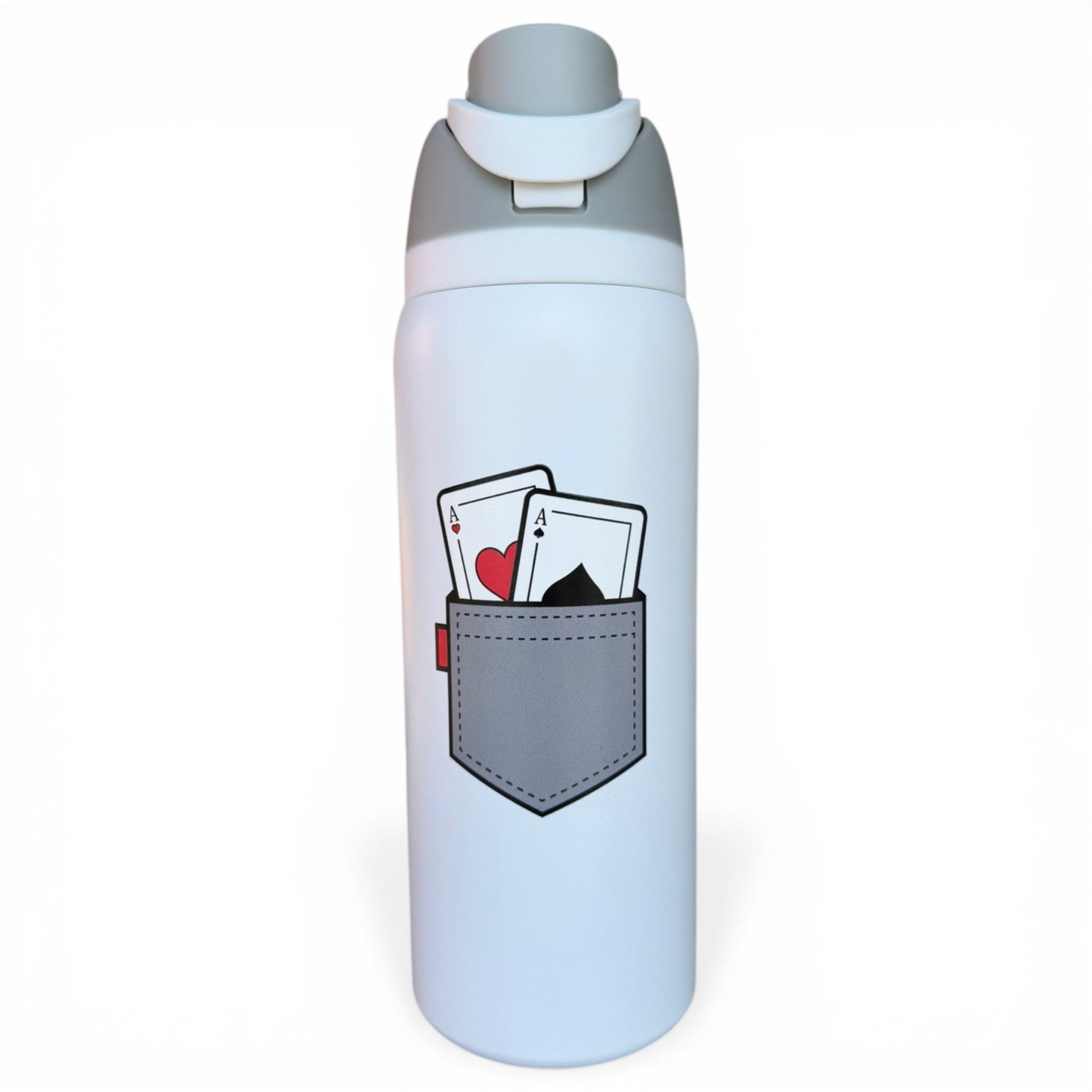 Pocket Aces Hydration Bottle | 32oz Insulated Stainless Steel | Flip Straw Lid w/ Handle - Club Rehab