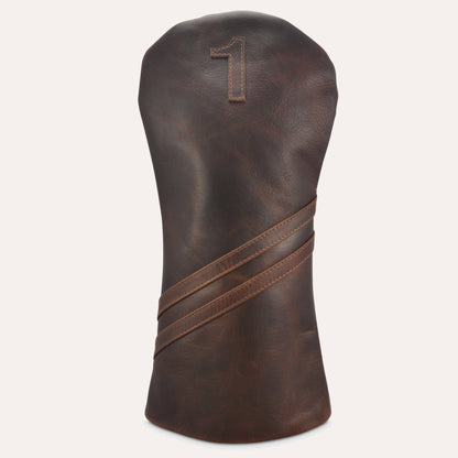 Premium Leather Golf Headcover - Driver Dark Brown - Club Rehab