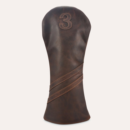 Premium Leather Golf Headcover - 3 Wood Dark Brown - Club Rehab