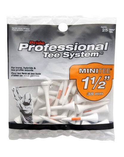Pride Professional Tee System (PTS) Original Golf Tees - 1 1/2" Mini Tee (Orange) – For irons hybrids and low - profile woods 25 Count - Club Rehab