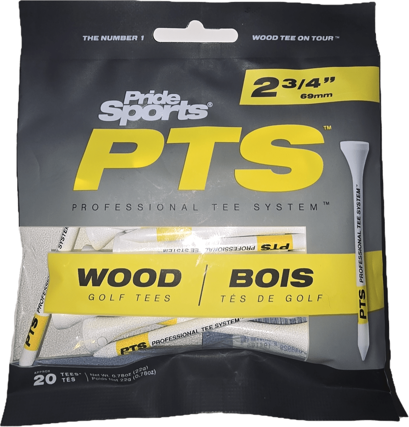 Pride Professional Tee System (PTS) Original Golf Tees - 2 3/4" Pro Length (Yellow) – Perfect for drivers under 360cc 20 Count - Club Rehab