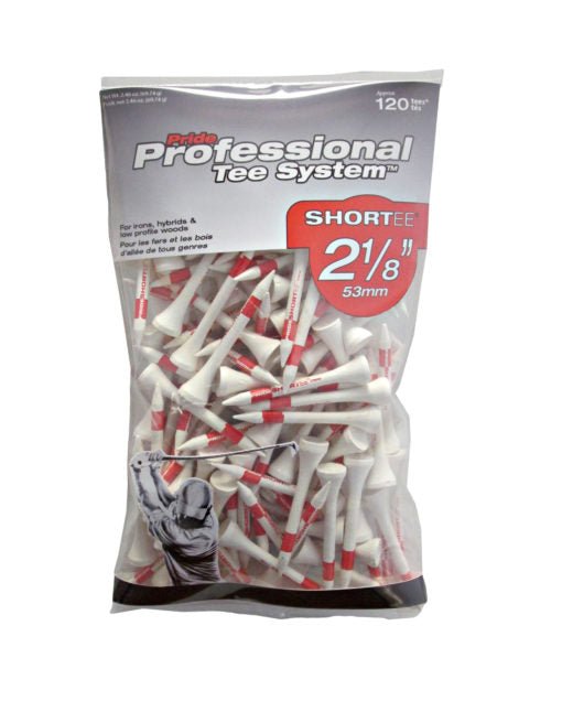 Pride Professional Tee System (PTS) Original Golf Tees - 2 1/8" Shortee (Red) – Ideal for low - profile woods and hybrids 120 Count - Club Rehab