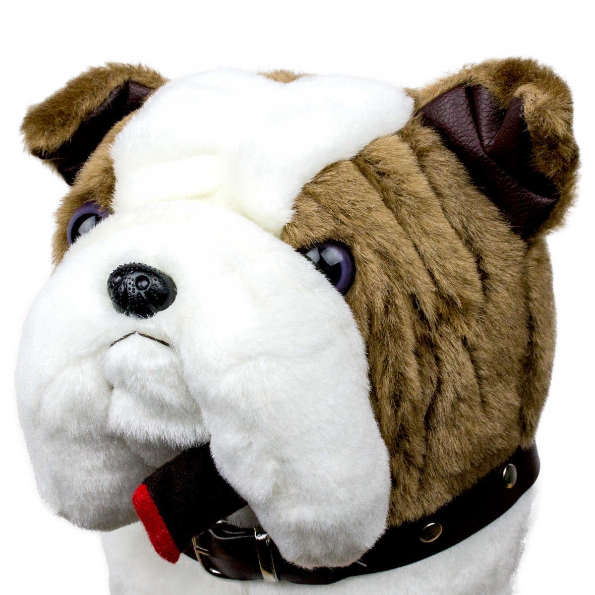 Close-up of the brown and white Bulldog driver headcover with cigar and collar details