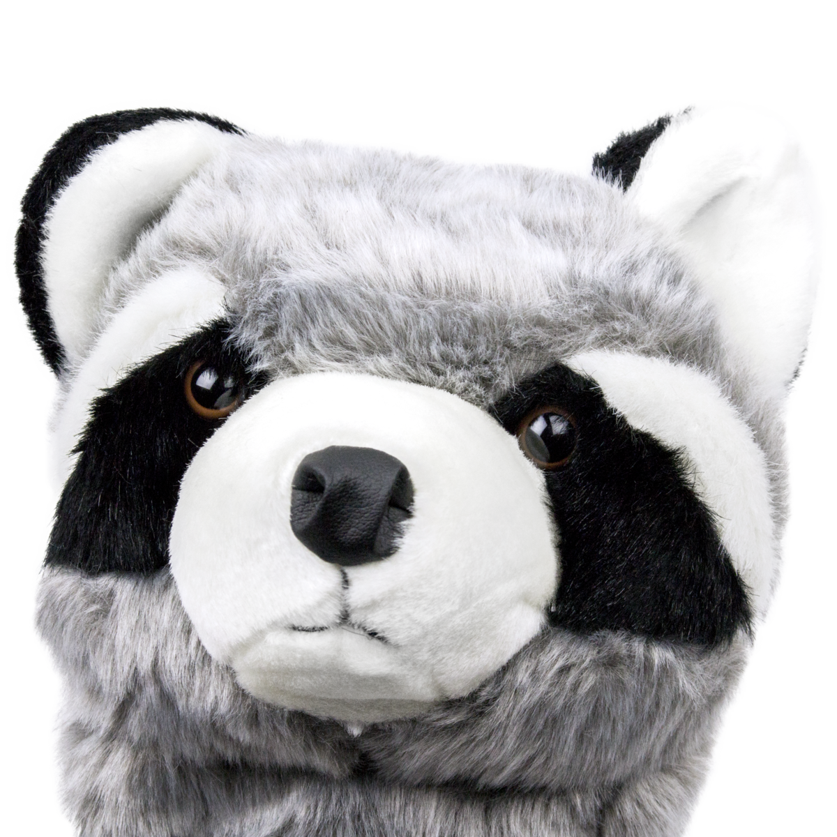 Close-up of ProActive Sports Zoo Raccoon headcover face and plush detailing