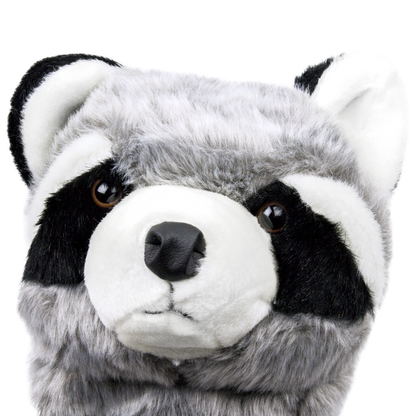 Close-up of ProActive Sports Zoo Raccoon headcover face and plush detailing