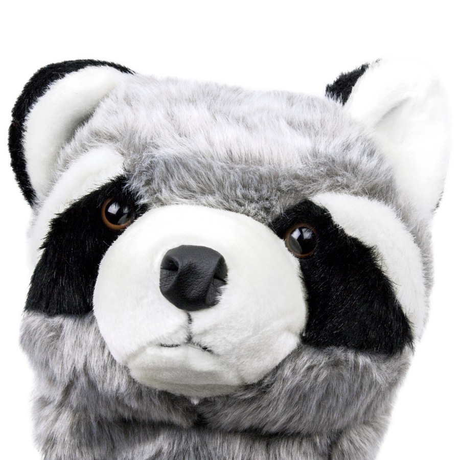 Close-up of ProActive Sports Zoo Raccoon headcover face and plush detailing