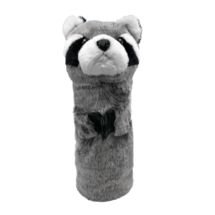 ProActive Sports Zoo Raccoon driver headcover, front view with gray plush fur and black eye mask