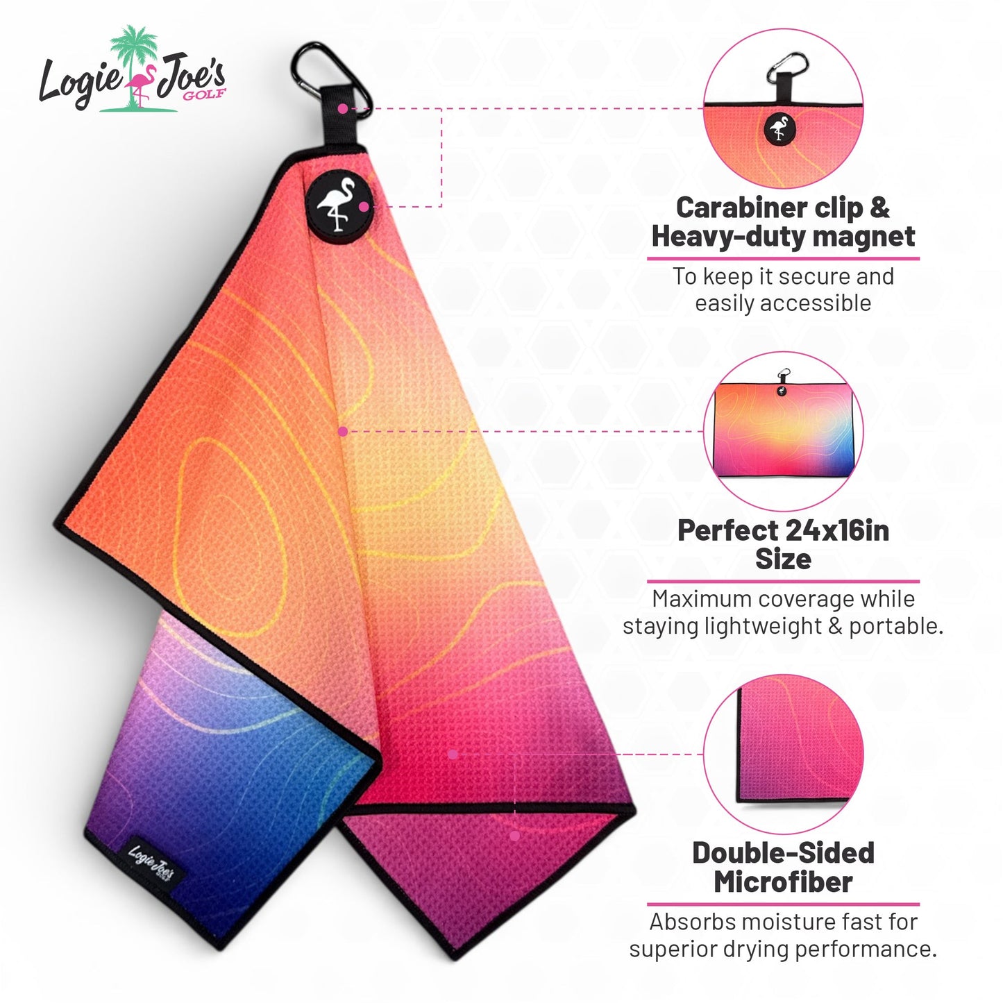 Psychedelic Splash Golf Towel | 24” x 16” Microfiber Towel | Magnetic Clip & Carabiner | Premium Golf Accessory - Club Rehab